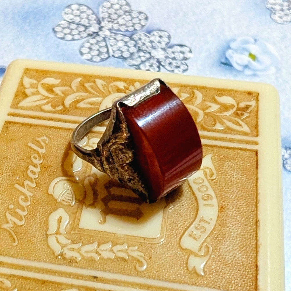 Authentic Antique Art Nouveau Carnelian Sterling Silver Ring - Picture 5 of 8
